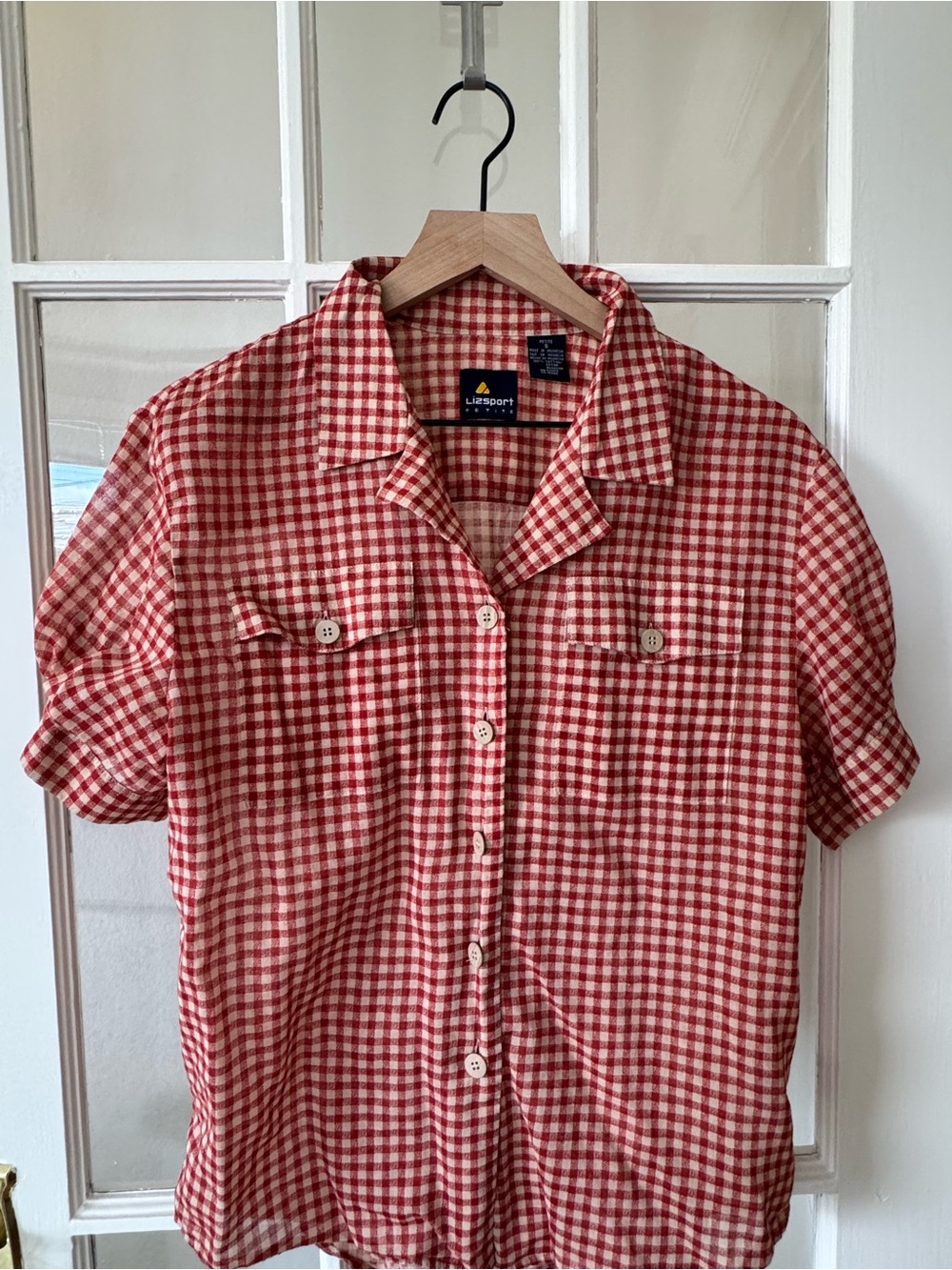 Lizsport Red Gingham Button-Down Collared Shirt